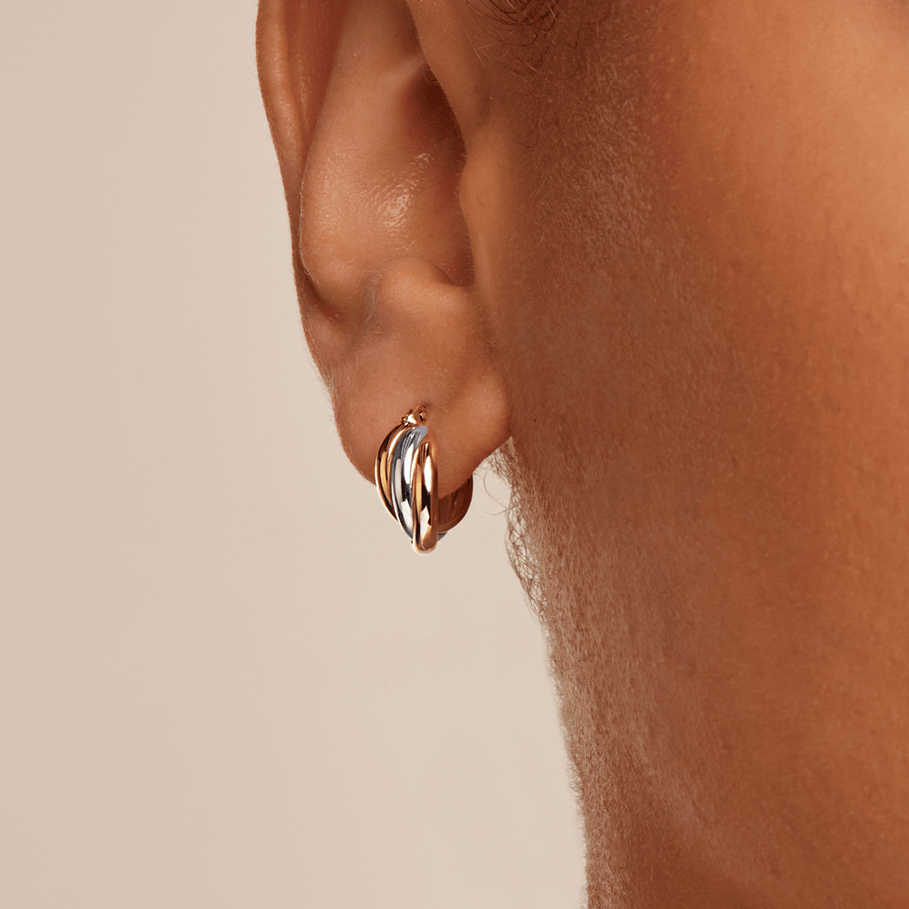 9mm Fancy Three Strand Hoop Earrings in 9kt Tri-Tone Gold Earrings Bevilles 