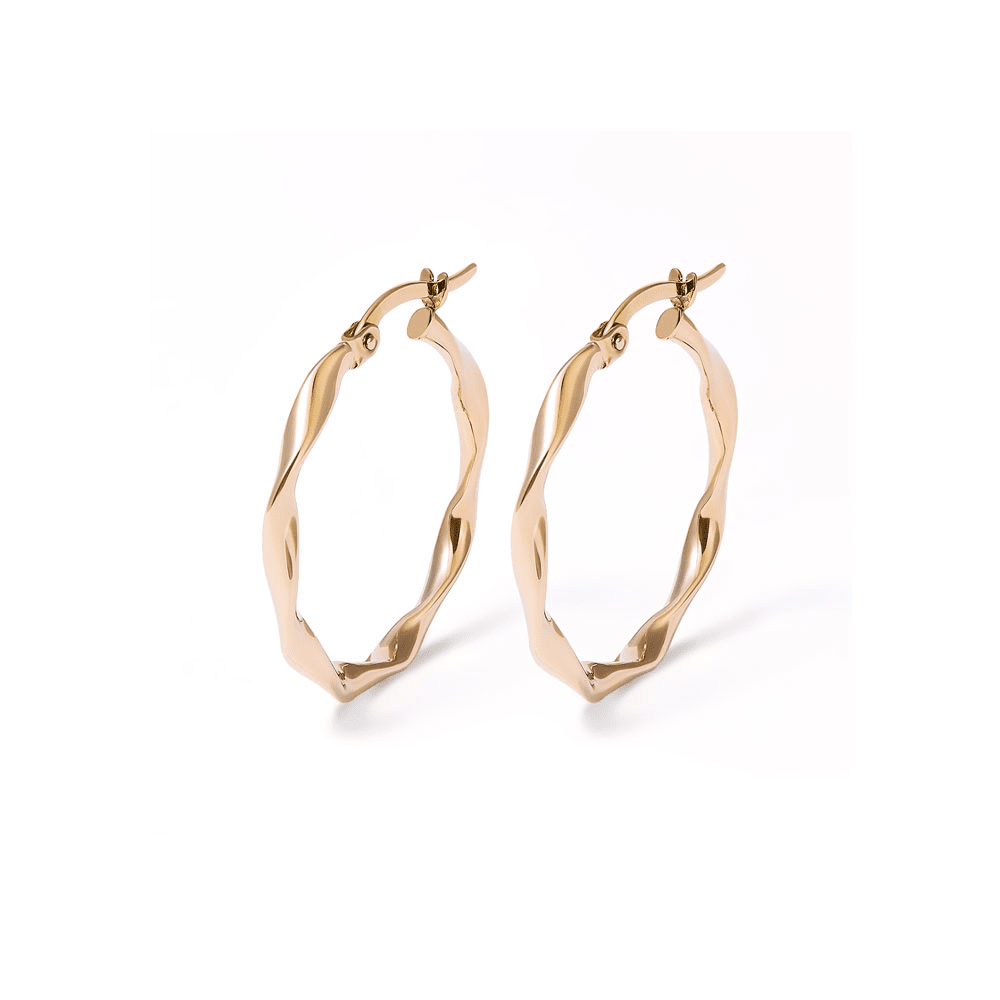 20mm Ribbon Twist Hoop Earrings in 9kt Yellow Gold Earrings Bevilles 
