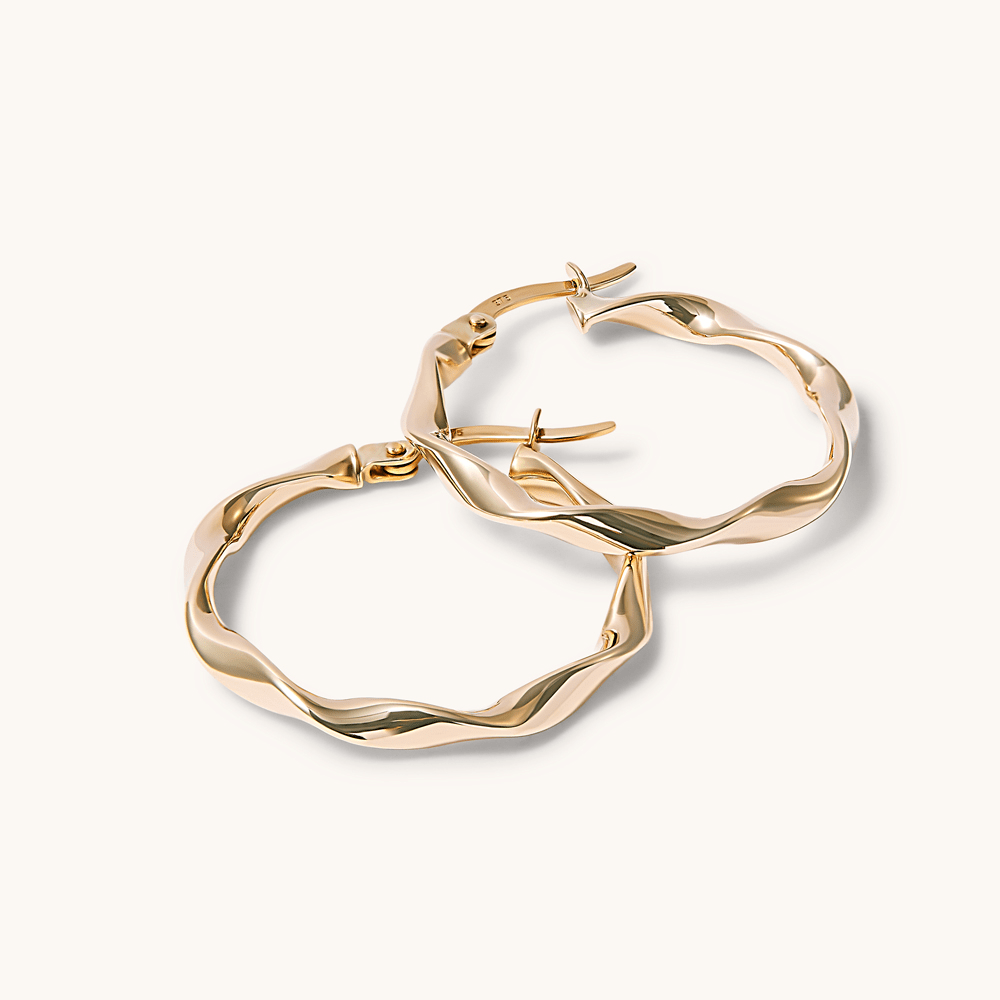 20mm Ribbon Twist Hoop Earrings in 9kt Yellow Gold Earrings Bevilles 