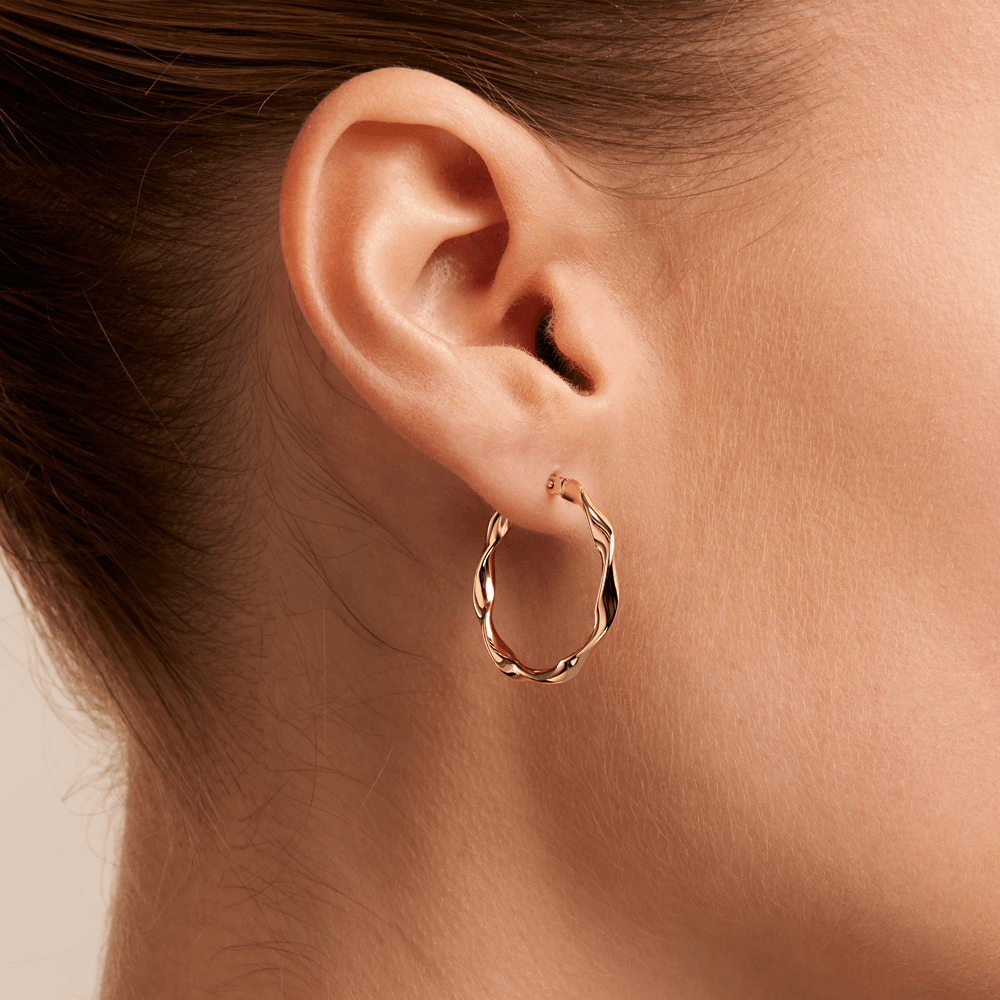 20mm Ribbon Twist Hoop Earrings in 9kt Yellow Gold Earrings Bevilles 
