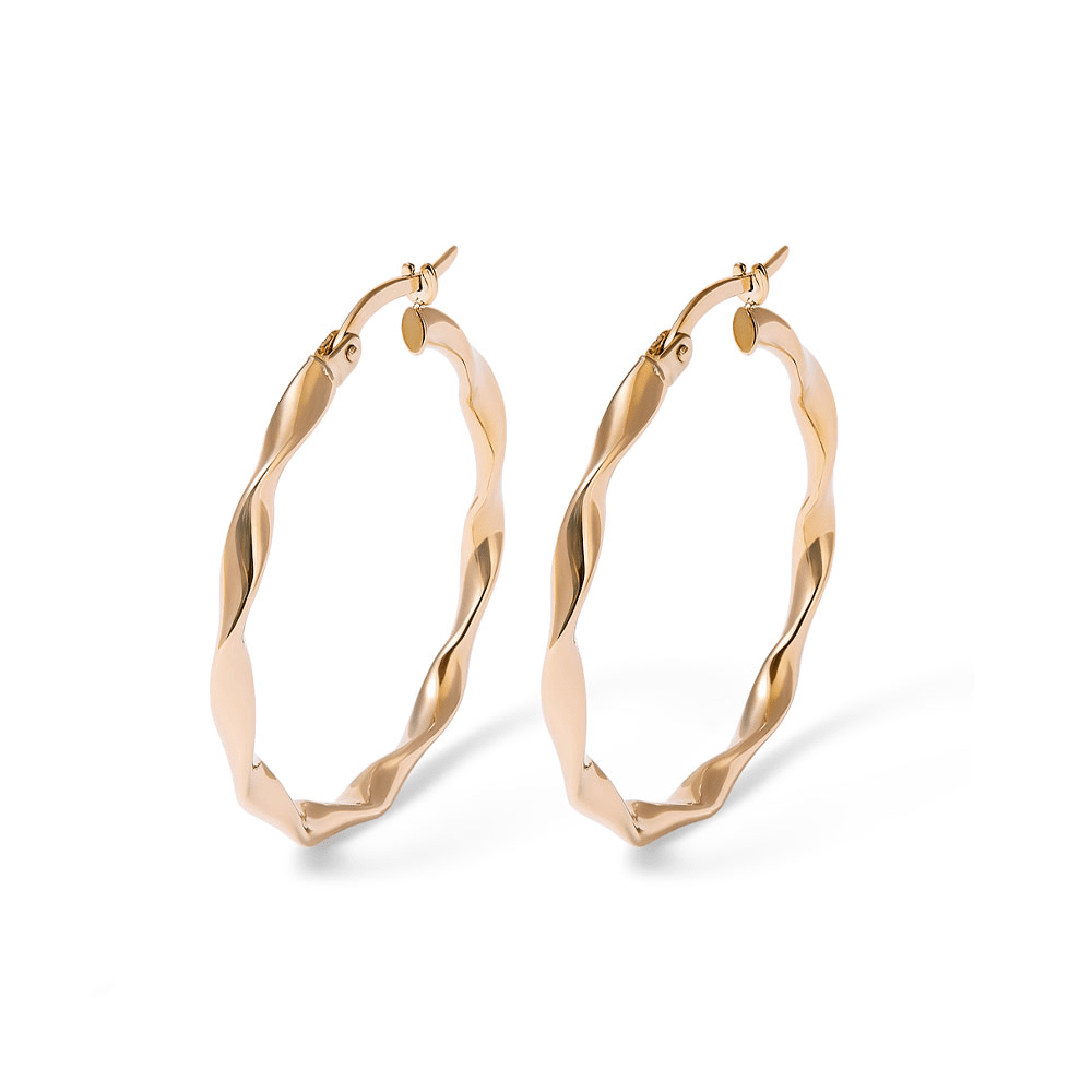 25mm Ribbon Twist Hoop Earrings in 9kt Yellow Gold Earrings Bevilles 