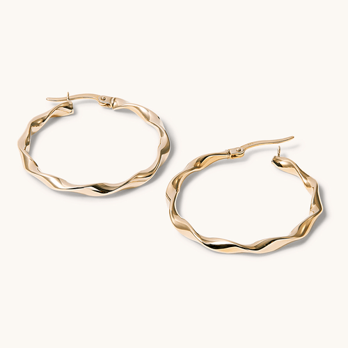 25mm Ribbon Twist Hoop Earrings in 9kt Yellow Gold Earrings Bevilles 