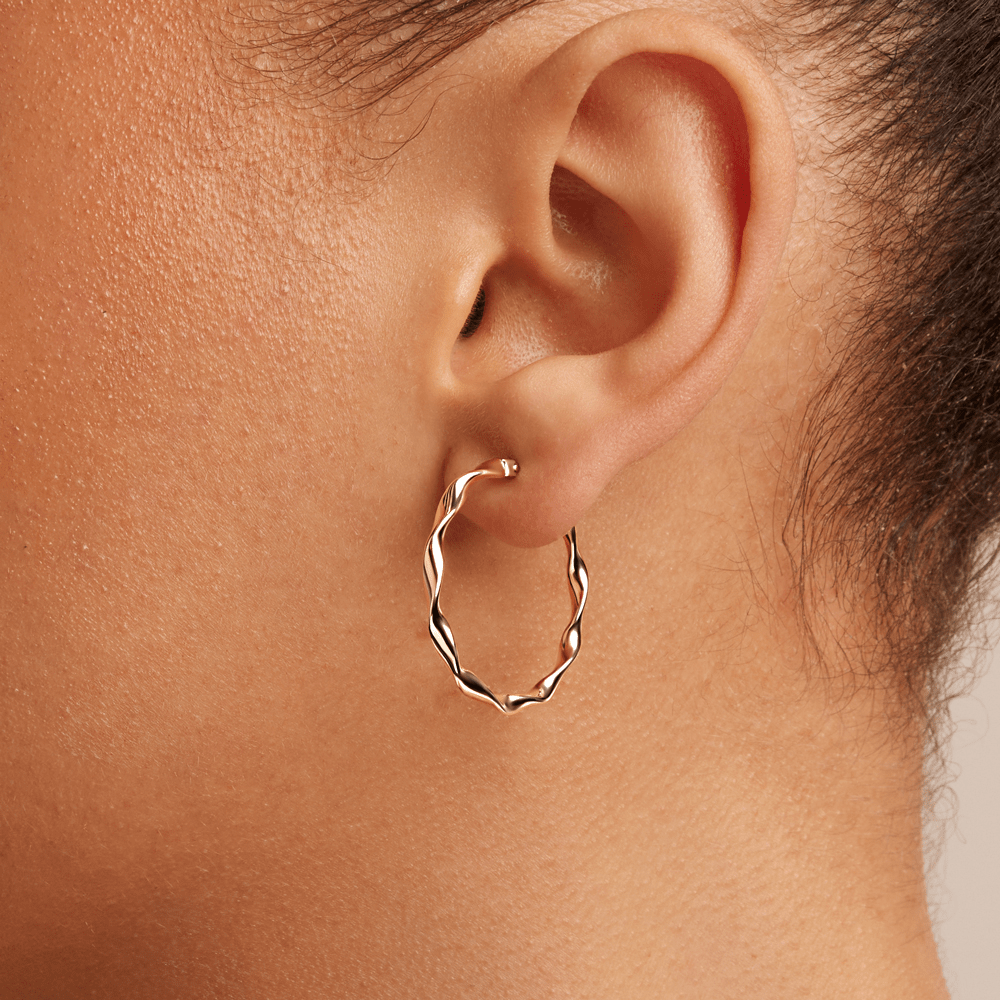 25mm Ribbon Twist Hoop Earrings in 9kt Yellow Gold Earrings Bevilles 