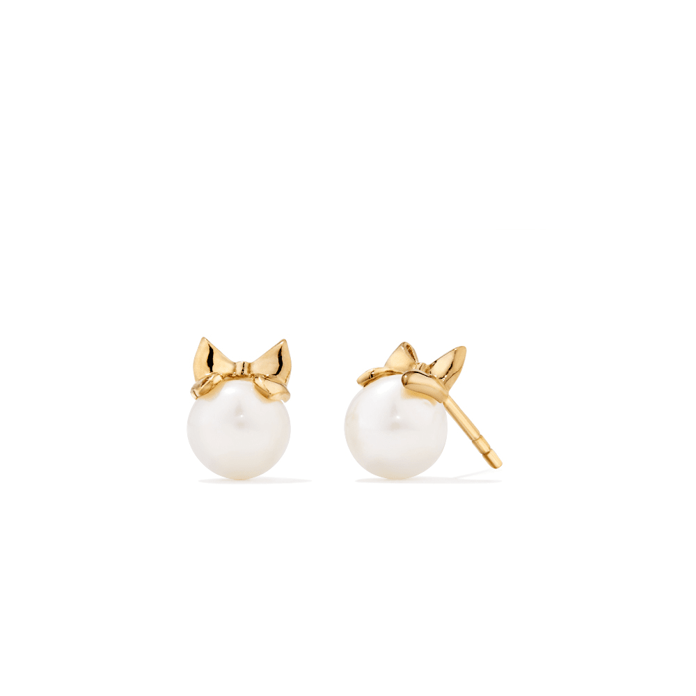7mm Pearl Bow Studs in 18kt Gold Plated Sterling Silver Earrings Bevilles 