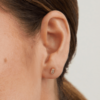 2mm Emerald Cut Cubic Zirconia Bezel Set Stud Earrings in 18kt Gold Plated Sterling Silver Earrings Bevilles 