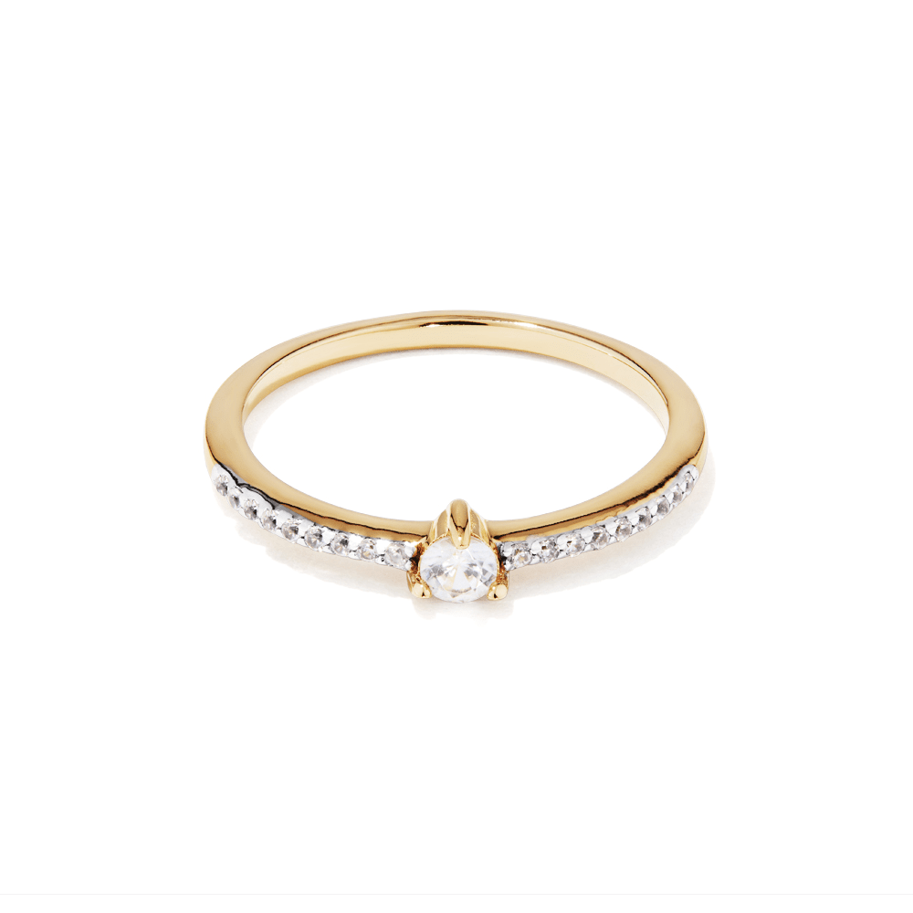 Pear Cut Cubic Zirconia Solitaire Ring in 18kt Gold Plated Sterling Silver Rings Bevilles 