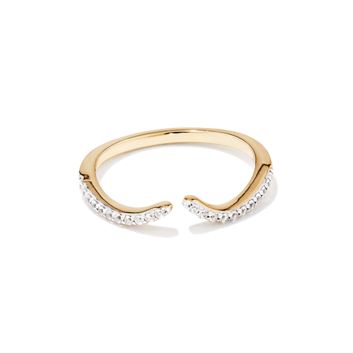Pave Cubic Zirconia Open Wave Ring in 18kt Gold Plated Sterling Silver Rings Bevilles 