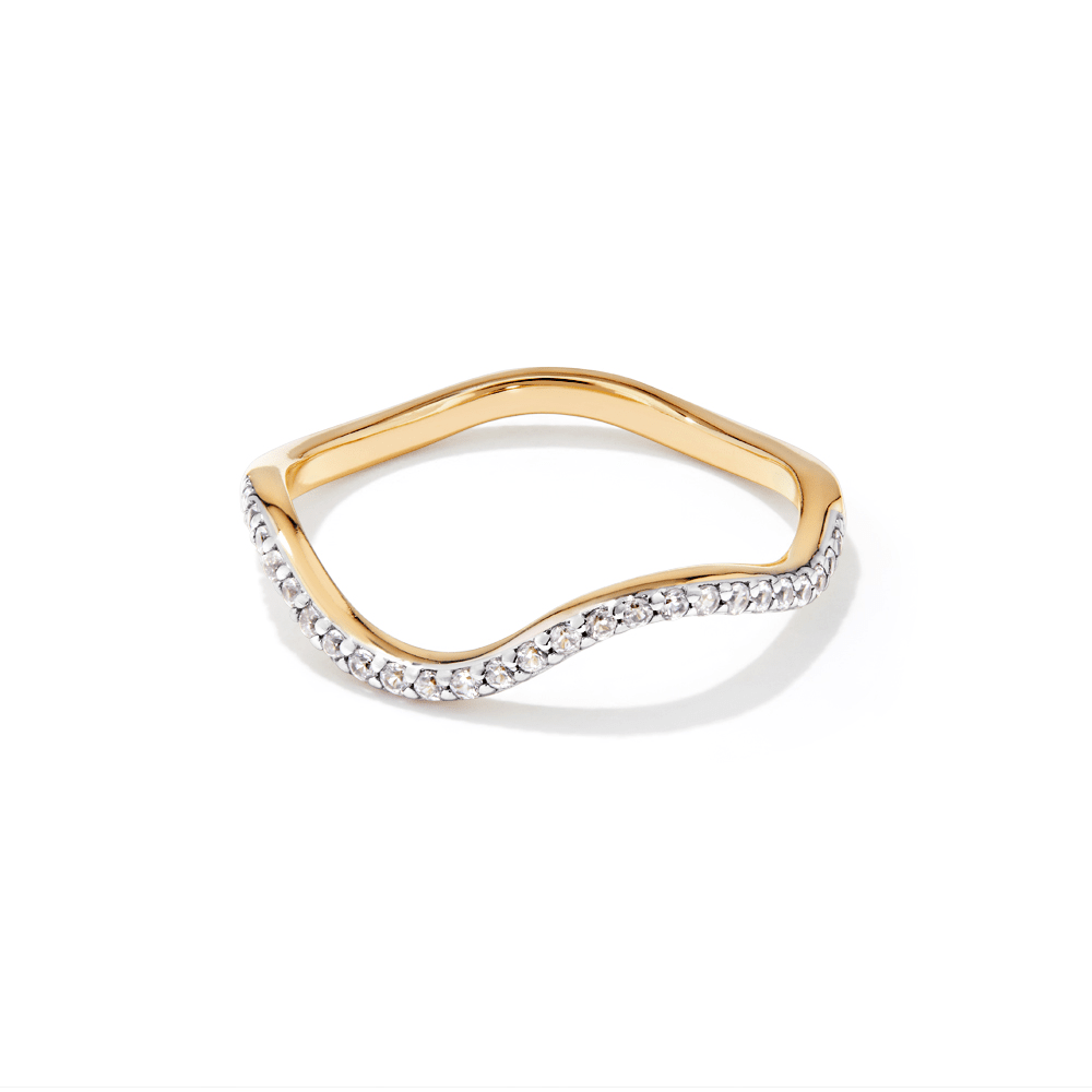 Pave Cubic Zirconia Wave Ring in 18kt Gold Plated Sterling Silver Rings Bevilles 