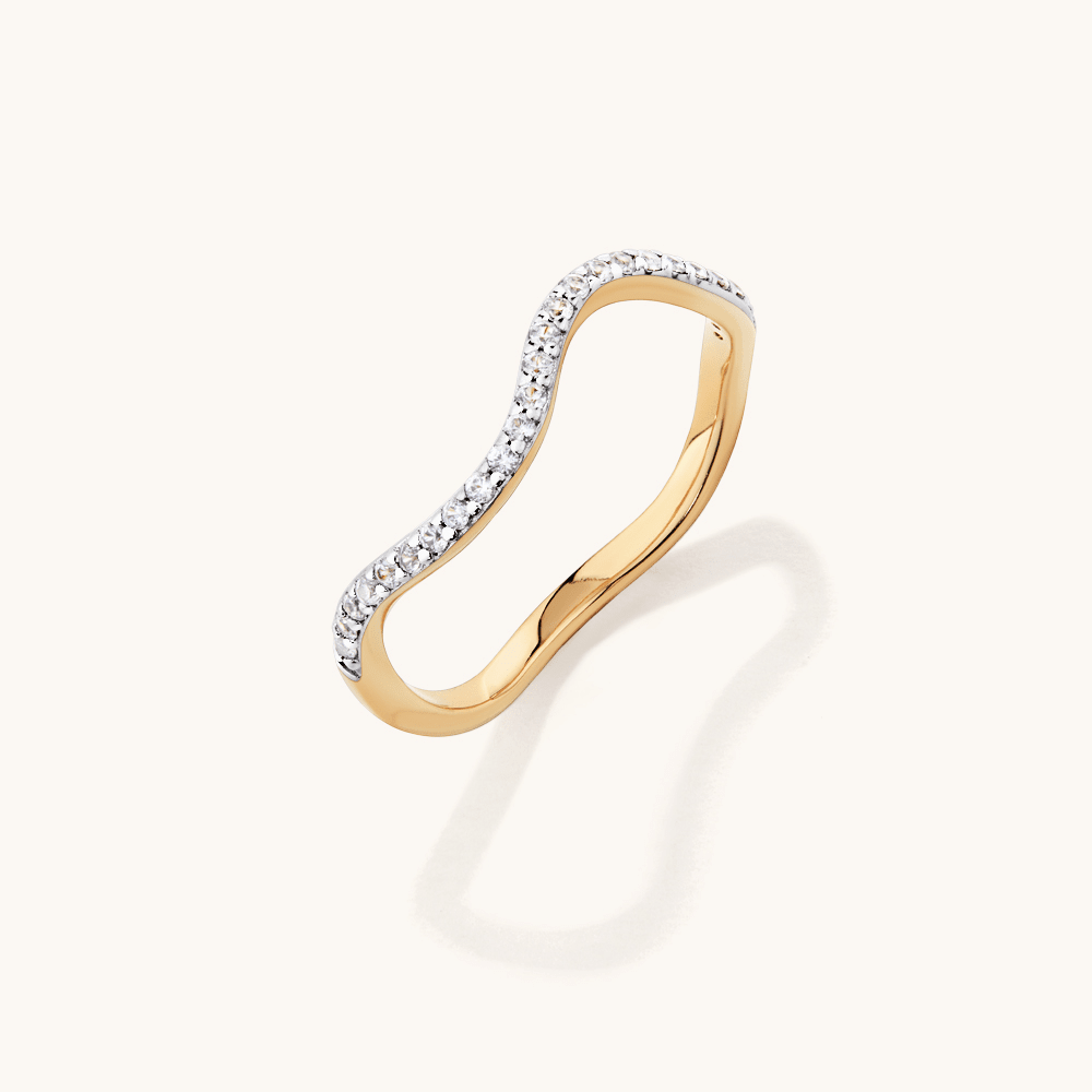 Pave Cubic Zirconia Wave Ring in 18kt Gold Plated Sterling Silver Rings Bevilles 