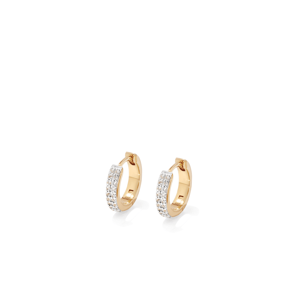 10mm Double Row Pave Cubic Zirconia Huggie Earrings in 18kt Gold-Plated Sterling Silver Earrings Bevilles 