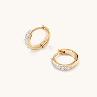 10mm Double Row Pave Cubic Zirconia Huggie Earrings in 18kt Gold-Plated Sterling Silver Earrings Bevilles 