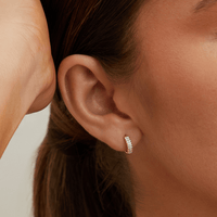 10mm Double Row Pave Cubic Zirconia Huggie Earrings in 18kt Gold-Plated Sterling Silver Earrings Bevilles 