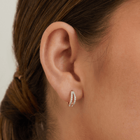 10mm Split Row Cubic Zirconia Huggie Earrings in 18kt Gold Plated Sterling Silver Earrings Bevilles 