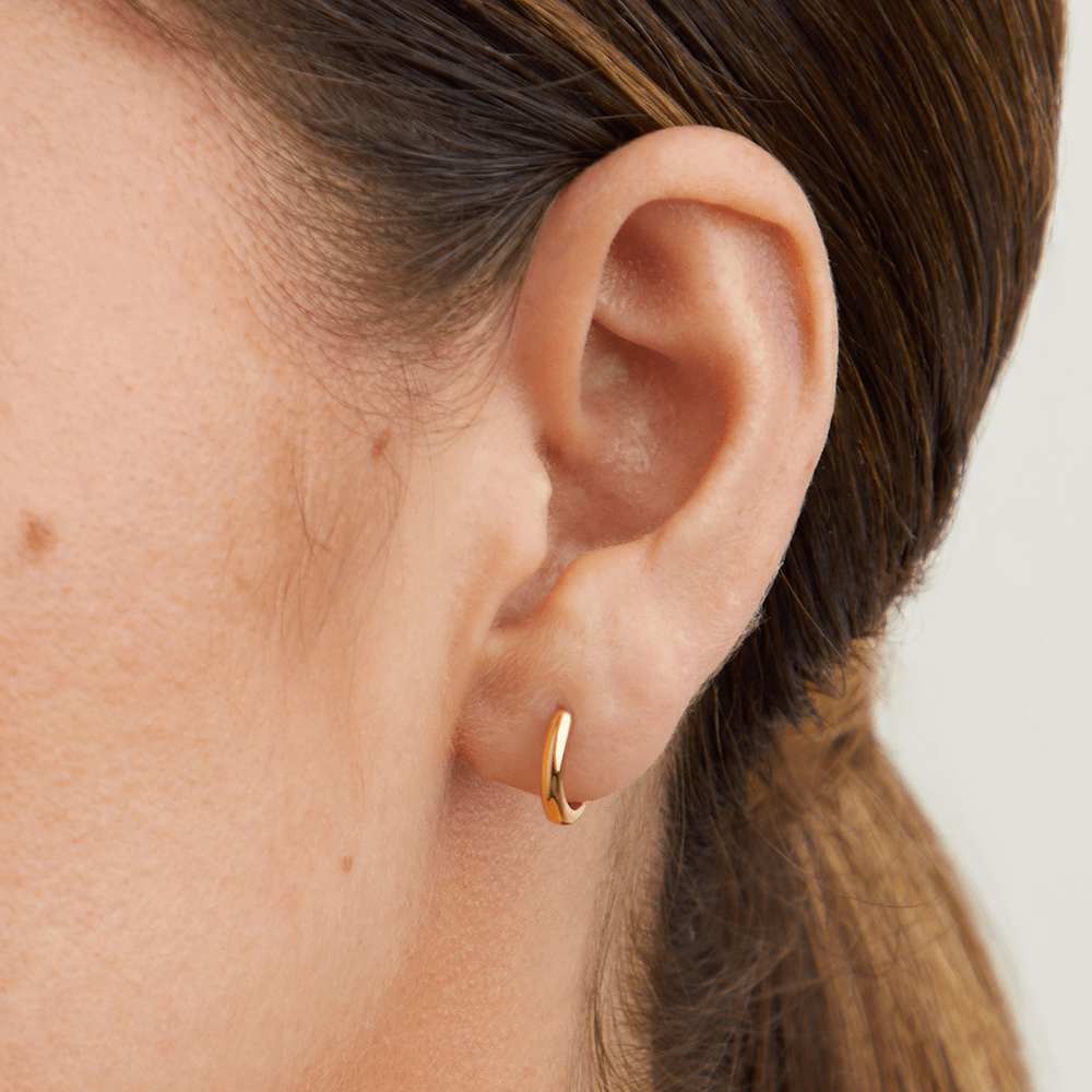 10mm Half Round Huggie Earrings in 18kt Gold Plated Sterling Silver Earrings Bevilles 