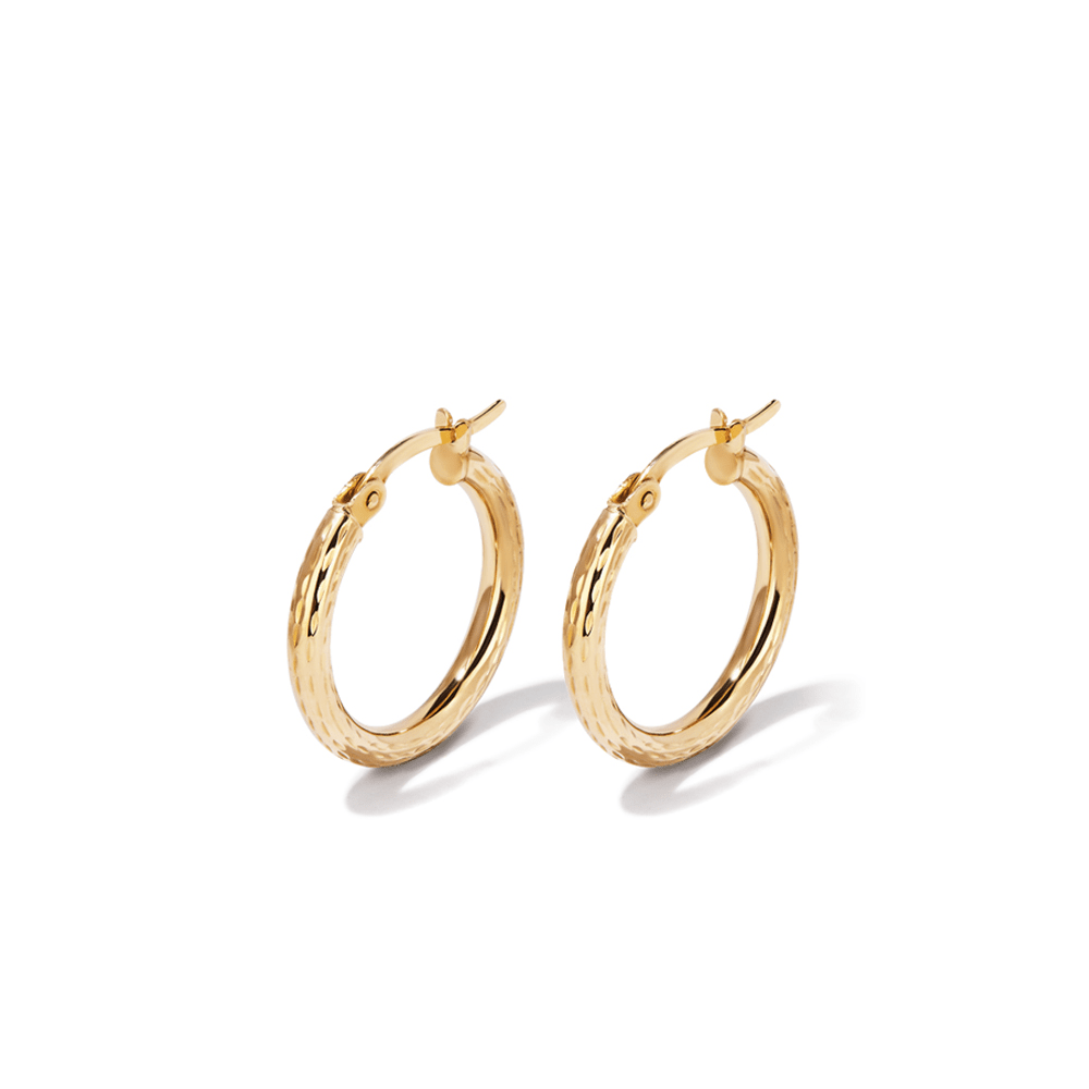 15mm Diamond-Cut Hoop Earrings in 9kt Bonded Yellow Gold Earrings Bevilles 