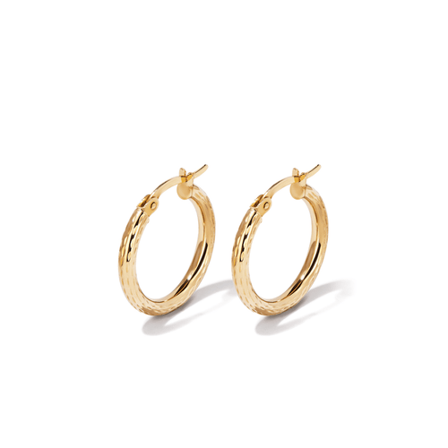 15mm Diamond-Cut Hoop Earrings in 9kt Yellow Bonded Gold Earrings Bevilles 