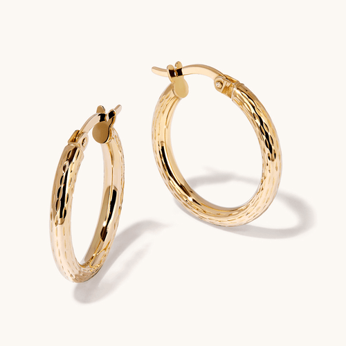 15mm Diamond-Cut Hoop Earrings in 9kt Yellow Bonded Gold Earrings Bevilles 