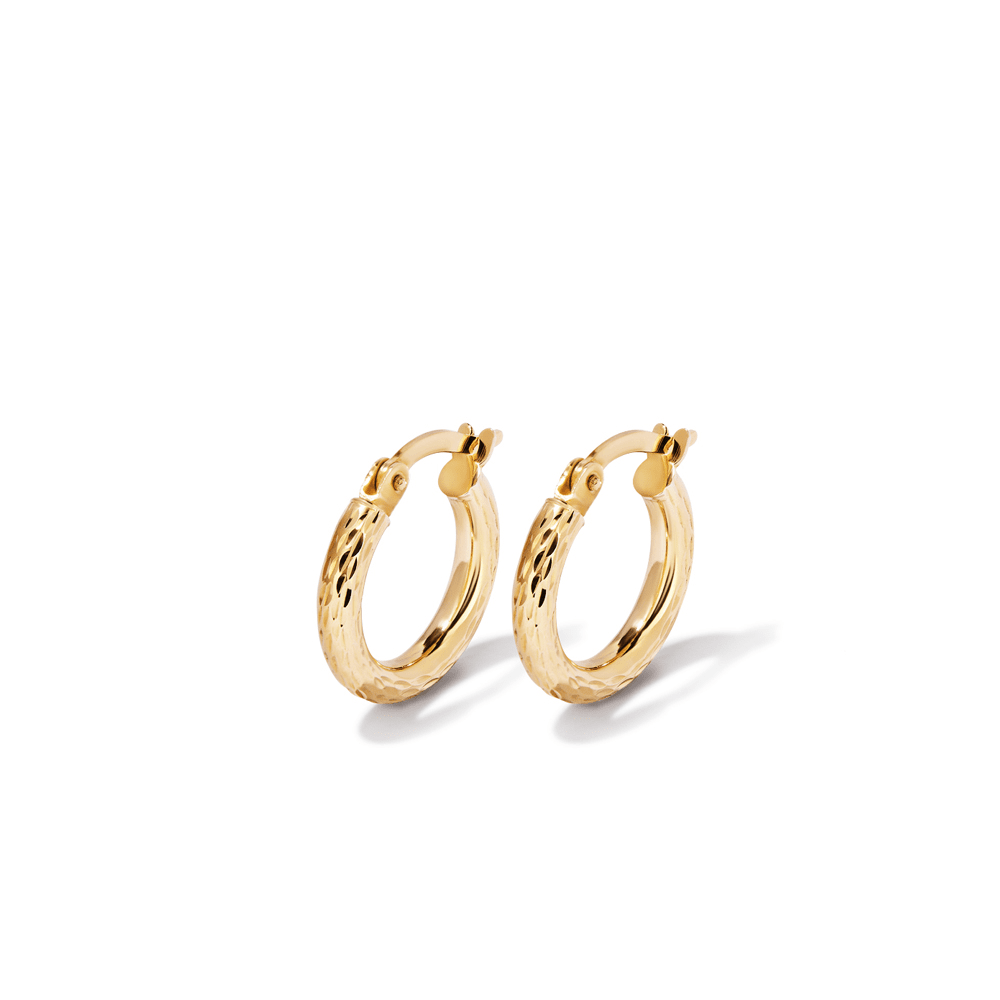10mm Diamond-Cut Hoop Earrings in 9kt Bonded Yellow Gold Earrings Bevilles 