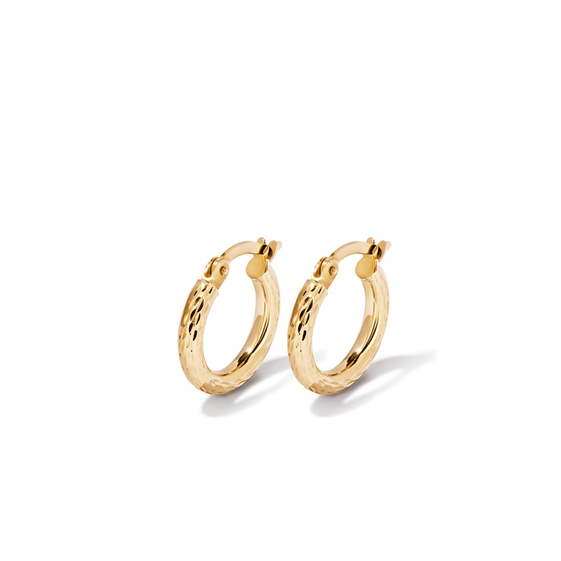 10mm Diamond-Cut Hoop Earrings in 9kt Bonded Yellow Gold Earrings Bevilles 