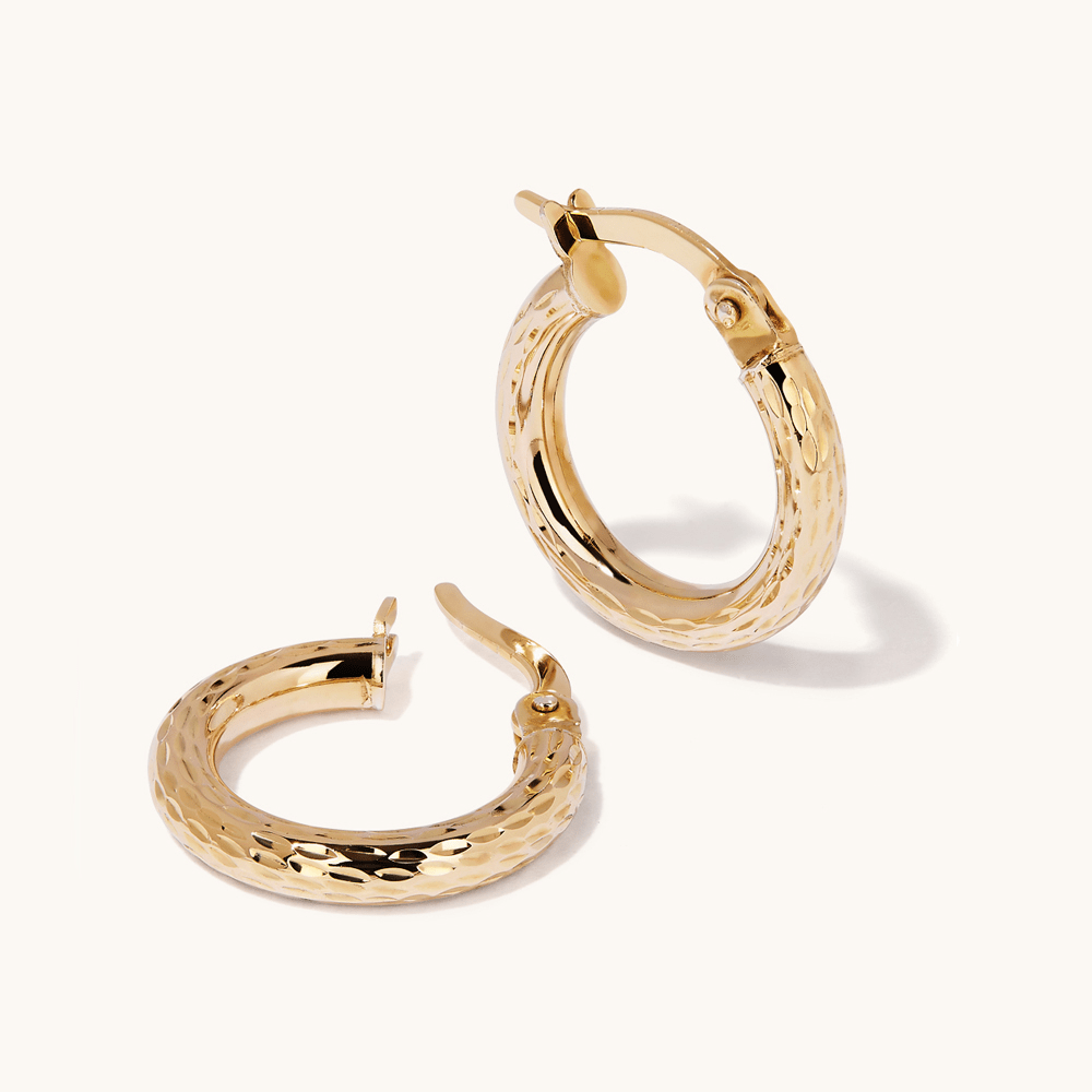 10mm Diamond-Cut Hoop Earrings in 9kt Yellow Bonded Gold Earrings Bevilles 