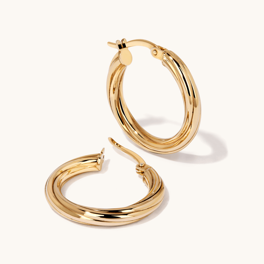 15mm Twist Hoop Earrings in 9kt Yellow Bonded Gold Earrings Bevilles 