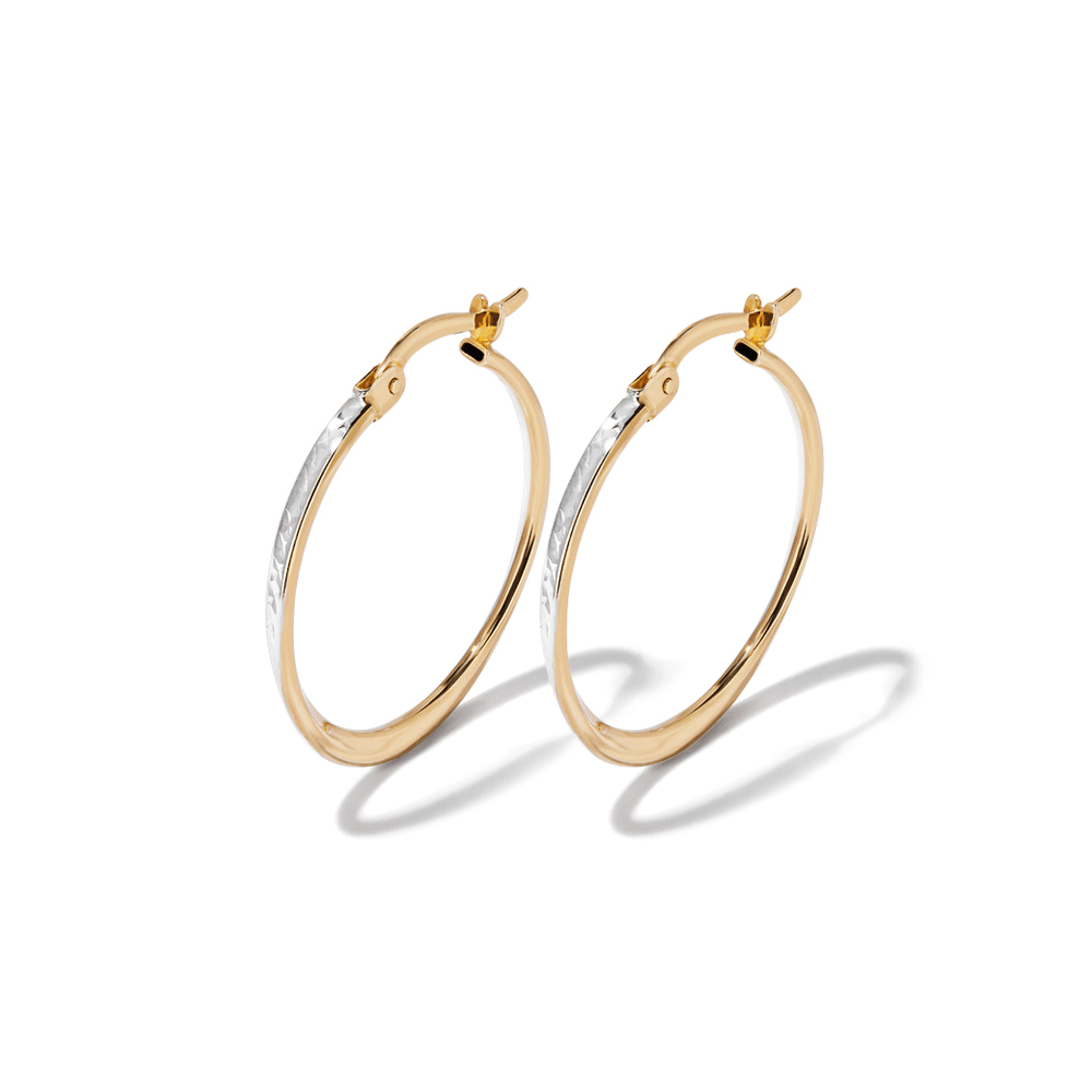 20mm Two-Tone Twist Hoop Earrings in 9kt Bonded Yellow and White Gold Earrings Bevilles 