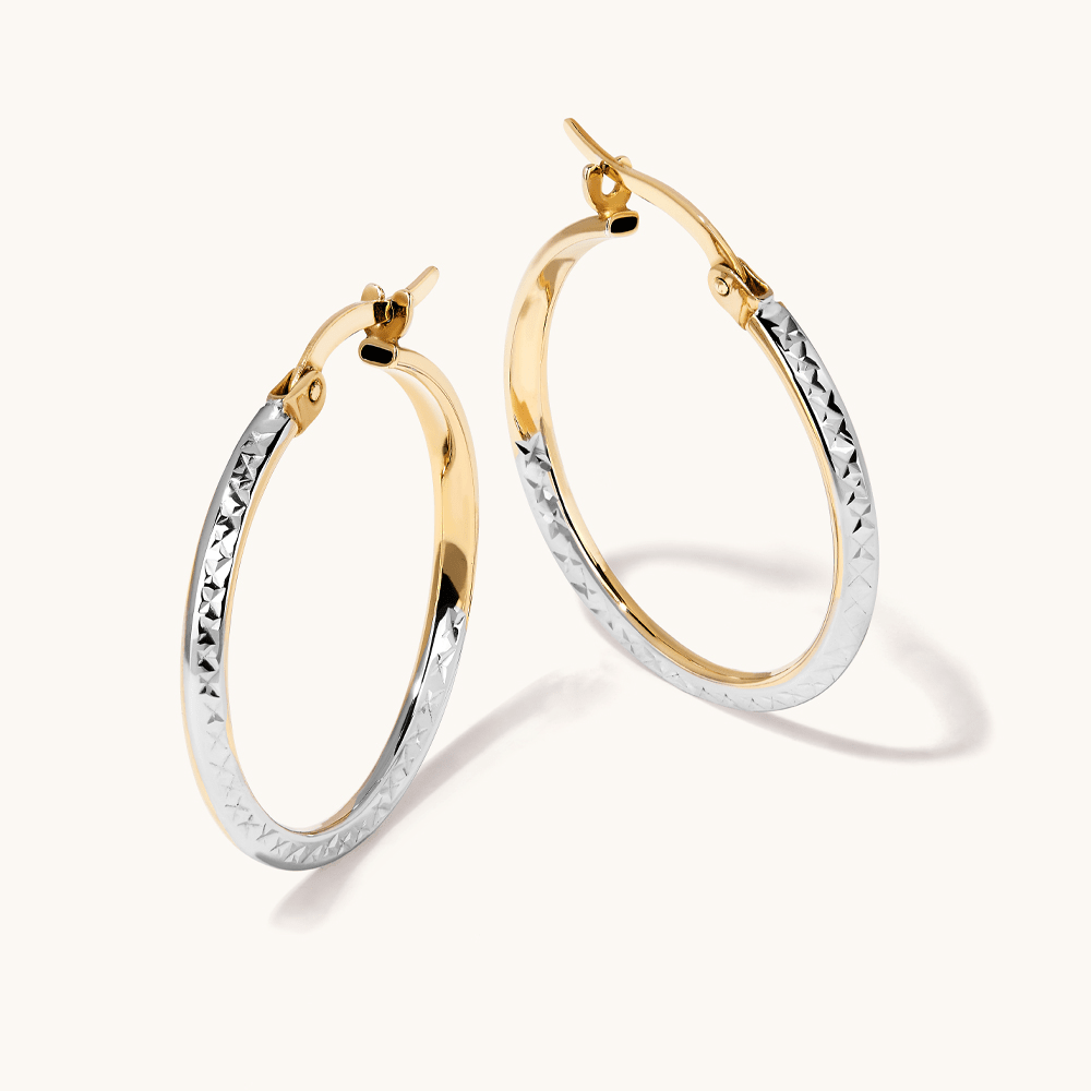20mm Two-Tone Twist Hoop Earrings in 9kt Bonded Yellow and White Gold Earrings Bevilles 
