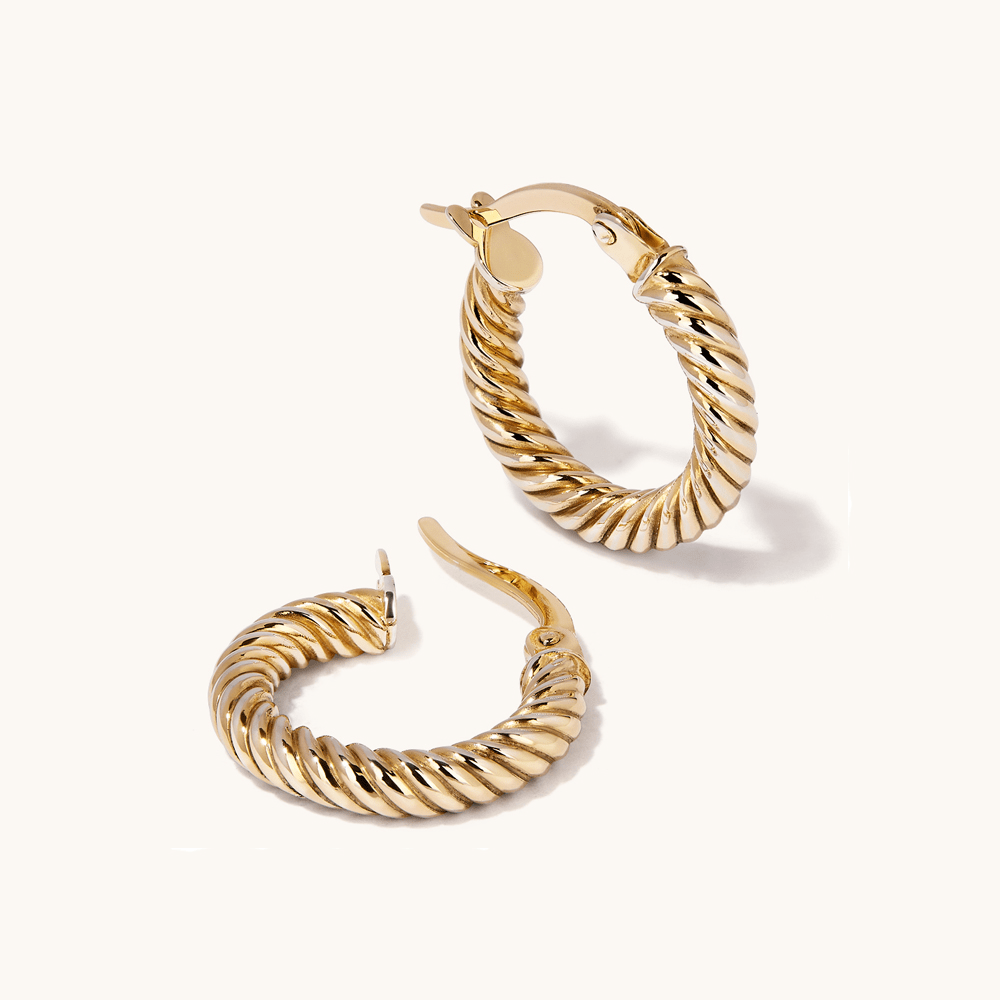 10mm Rope Twist Hoop Earrings in 9kt Yellow Bonded Gold Earrings Bevilles 