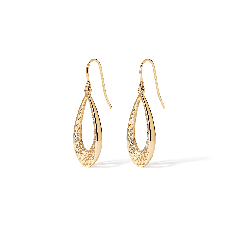 Diamond-Cut Tear Drop Earrings in 9kt Bonded Yellow Gold Earrings Bevilles 