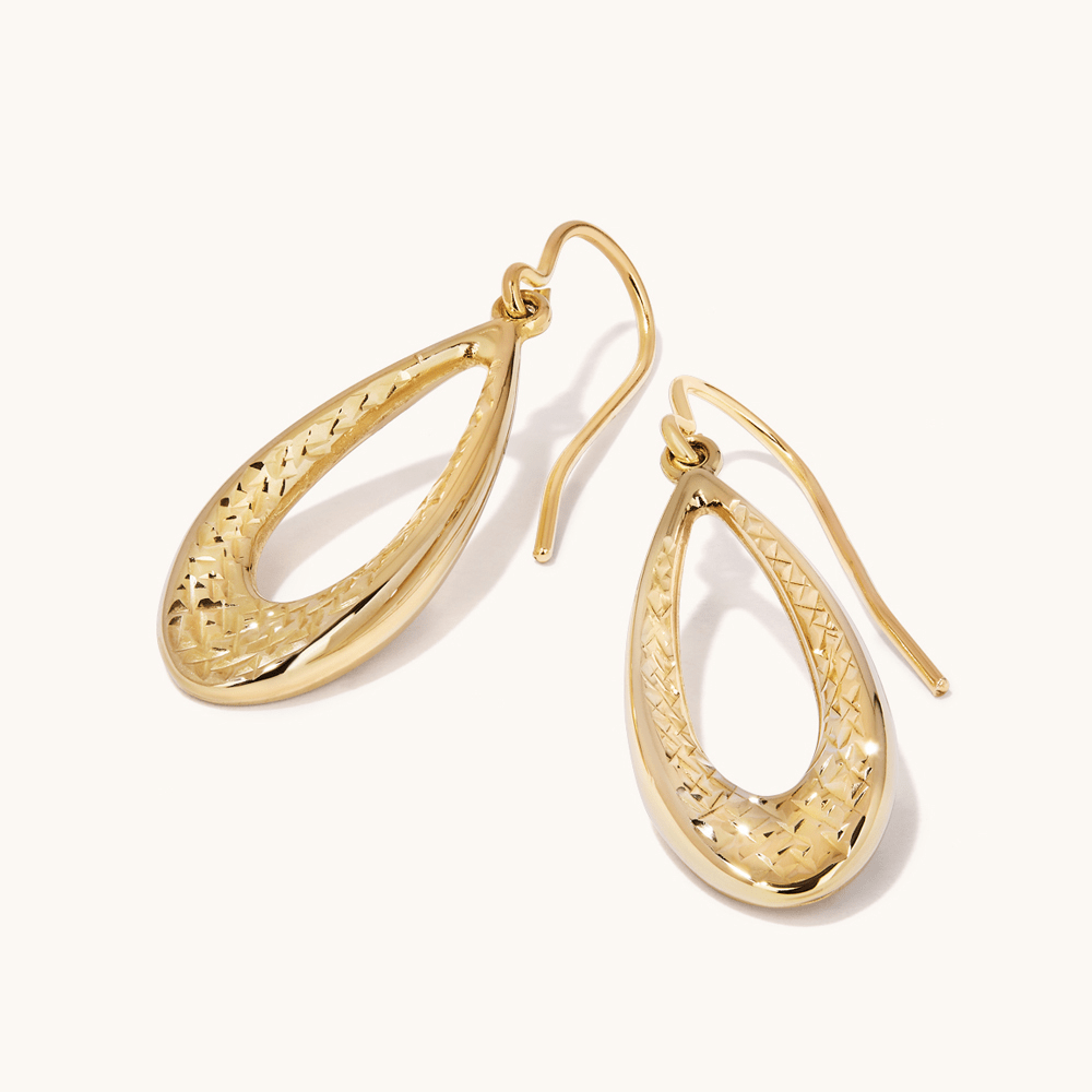 Diamond-Cut Tear Drop Earrings in 9kt Yellow Bonded Gold Earrings Bevilles 
