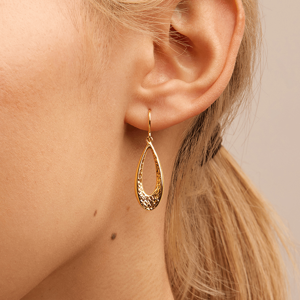 Diamond-Cut Tear Drop Earrings in 9kt Bonded Yellow Gold Earrings Bevilles 