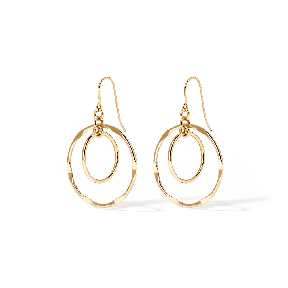 Double Circle Drop Earrings in 9kt Bonded Yellow Gold Earrings Bevilles 
