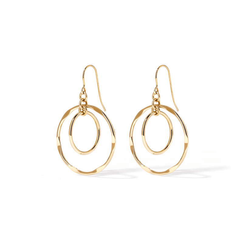 Double Circle Drop Earrings in 9kt Bonded Yellow Gold Earrings Bevilles 