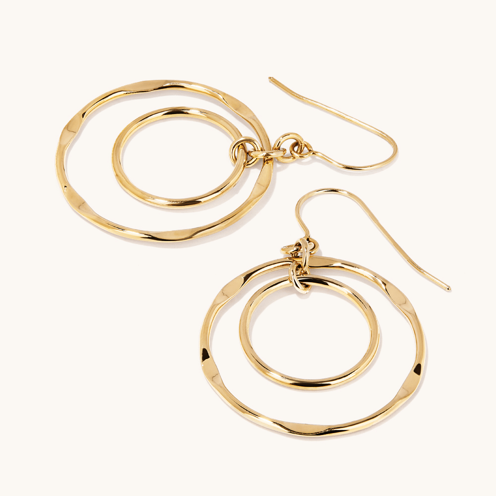 Double Circle Drop Earrings in 9kt Yellow Bonded Gold Earrings Bevilles 