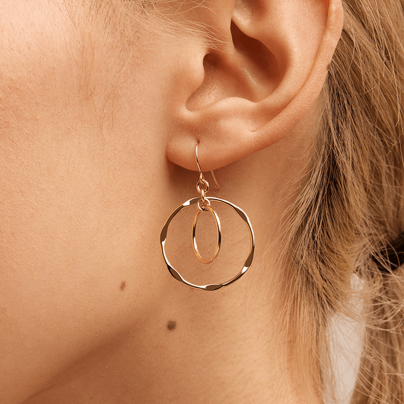 Double Circle Drop Earrings in 9kt Bonded Yellow Gold Earrings Bevilles 