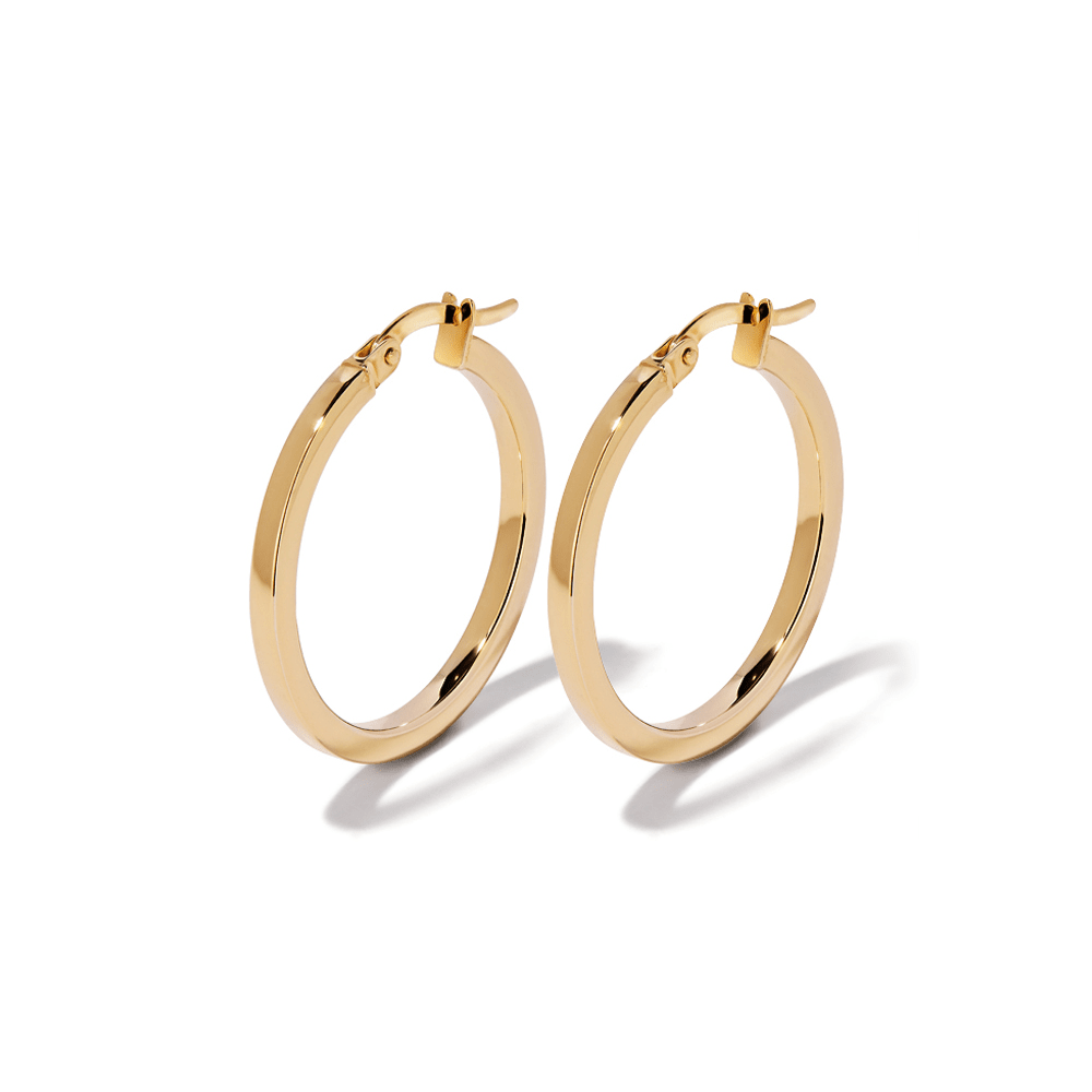 20mm Square Edge Hoop Earrings in 9kt Bonded Yellow Gold Earrings Bevilles 