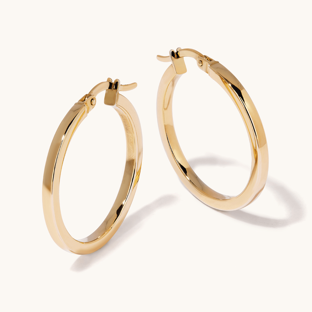 20mm Square Edge Hoop Earrings in 9kt Yellow Bonded Gold Earrings Bevilles 