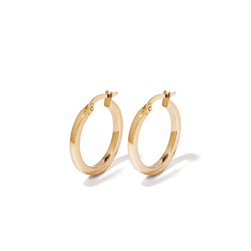 15mm Square Edge Hoop Earrings in 9kt Bonded Yellow Gold Earrings Bevilles 
