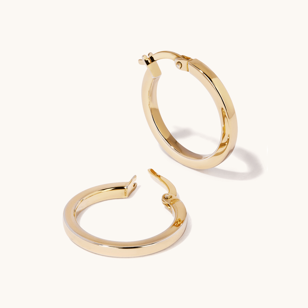 15mm Square Edge Hoop Earrings in 9kt Bonded Yellow Gold Earrings Bevilles 