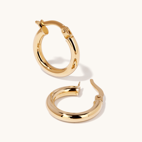 10mm Tube Hoop Earrings in 9kt Yellow Bonded Gold Earrings Bevilles 