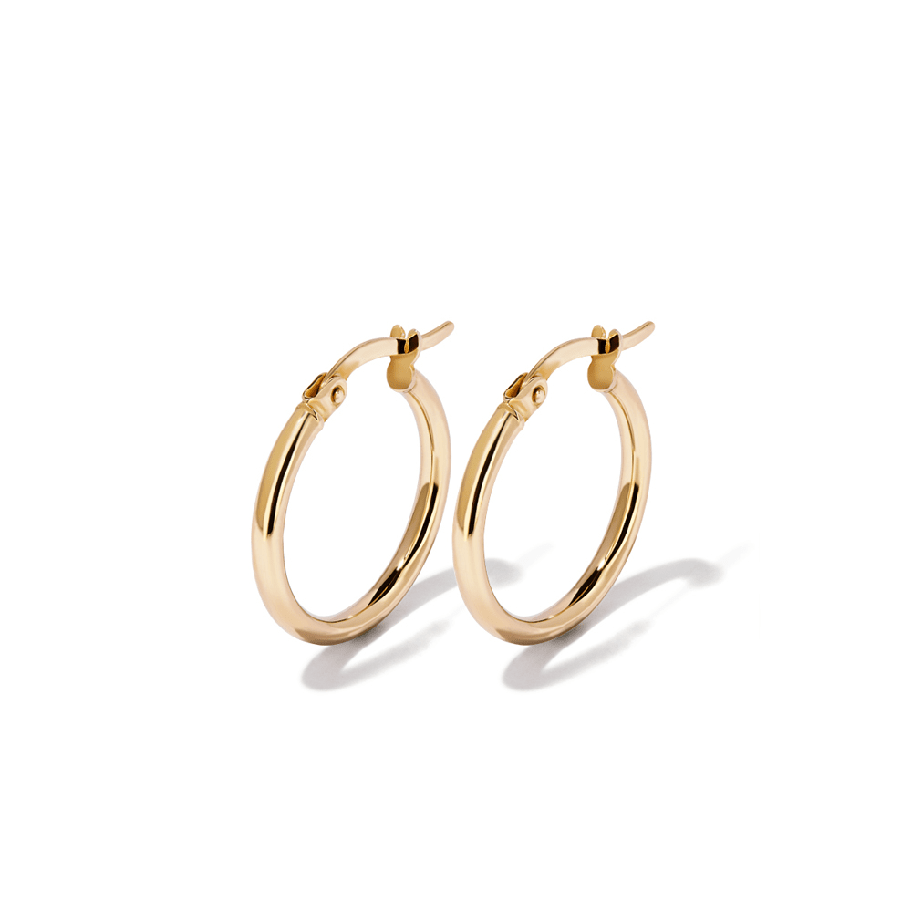 15mm Tube Hoop Earrings in 9kt Bonded Yellow Gold Earrings Bevilles 