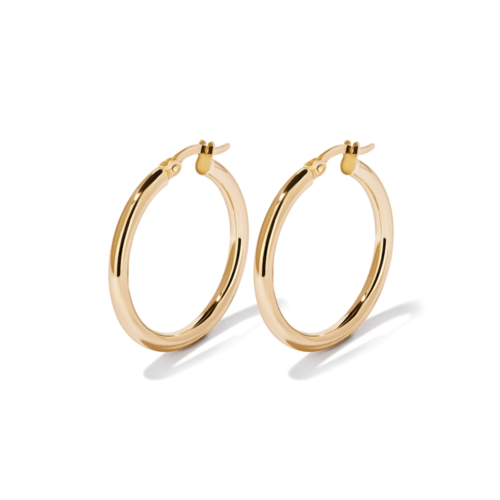 20mm Tube Hoop Earrings in 9kt Bonded Yellow Gold Earrings Bevilles 