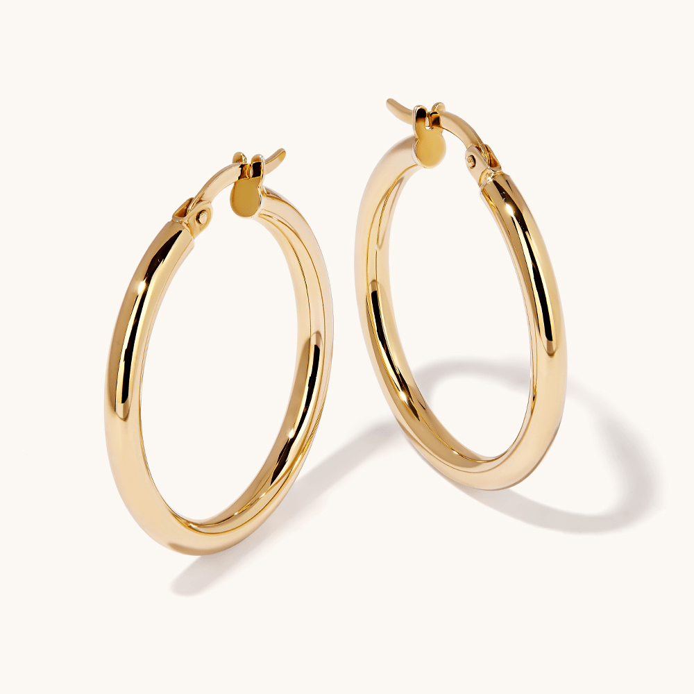 20mm Tube Hoop Earrings in 9kt Yellow Bonded Gold Earrings Bevilles 
