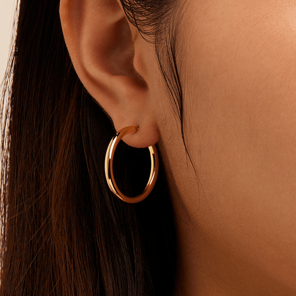 20mm Tube Hoop Earrings in 9kt Bonded Yellow Gold Earrings Bevilles 