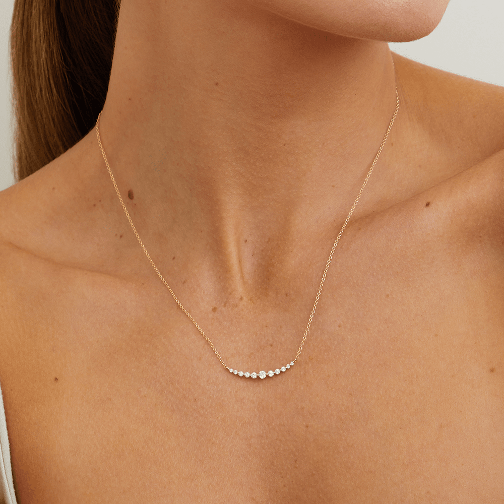 45cm Curved Bar Necklace with 0.31tw of Laboratory-Grown Diamonds in 9kt Yellow Gold Pendants Bevilles 
