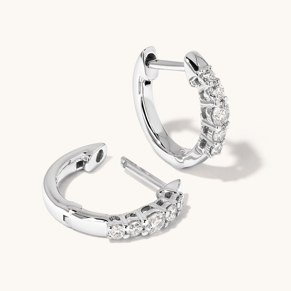 Five Stone Claw Set Hoop Earrings with 0.24tw of Laboratory-Grown Diamonds in Sterling Silver and Platinum Earrings Bevilles 