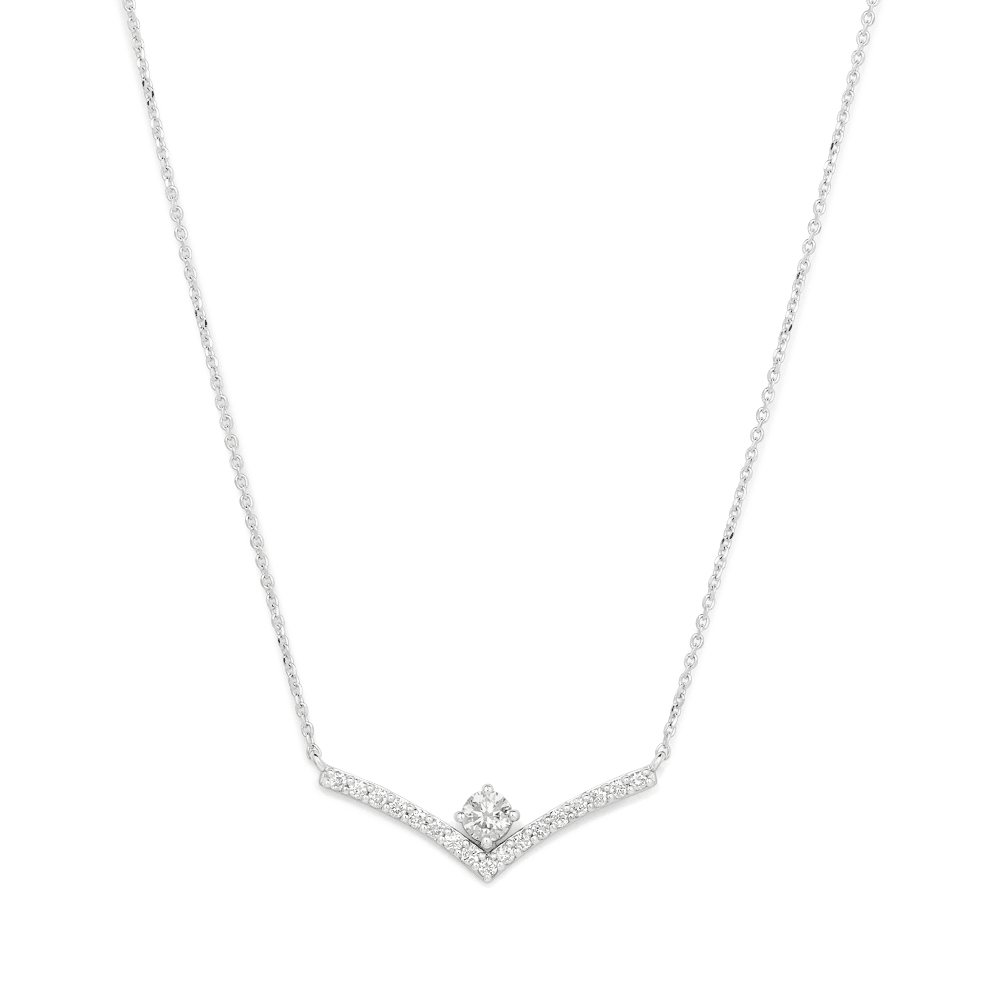 45cm Contour Solitaire Necklace with 0.32tw of Laboratory-Grown Diamonds in Sterling Silver and Platinum Pendants Bevilles 
