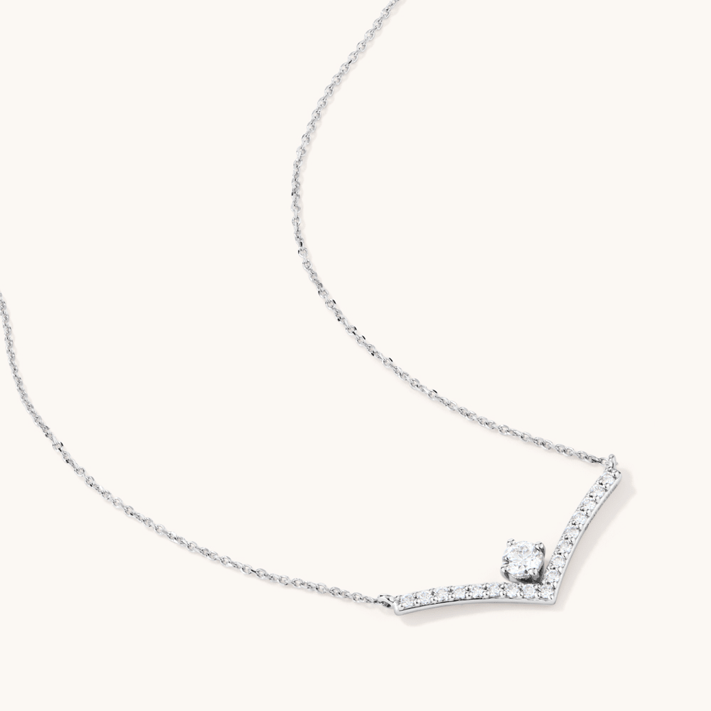 45cm Contour Solitaire Necklace with 0.32tw of Laboratory-Grown Diamonds in Sterling Silver and Platinum Necklaces Bevilles 