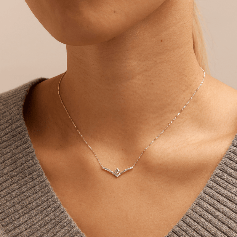 45cm Contour Solitaire Necklace with 0.32tw of Laboratory-Grown Diamonds in Sterling Silver and Platinum Pendants Bevilles 