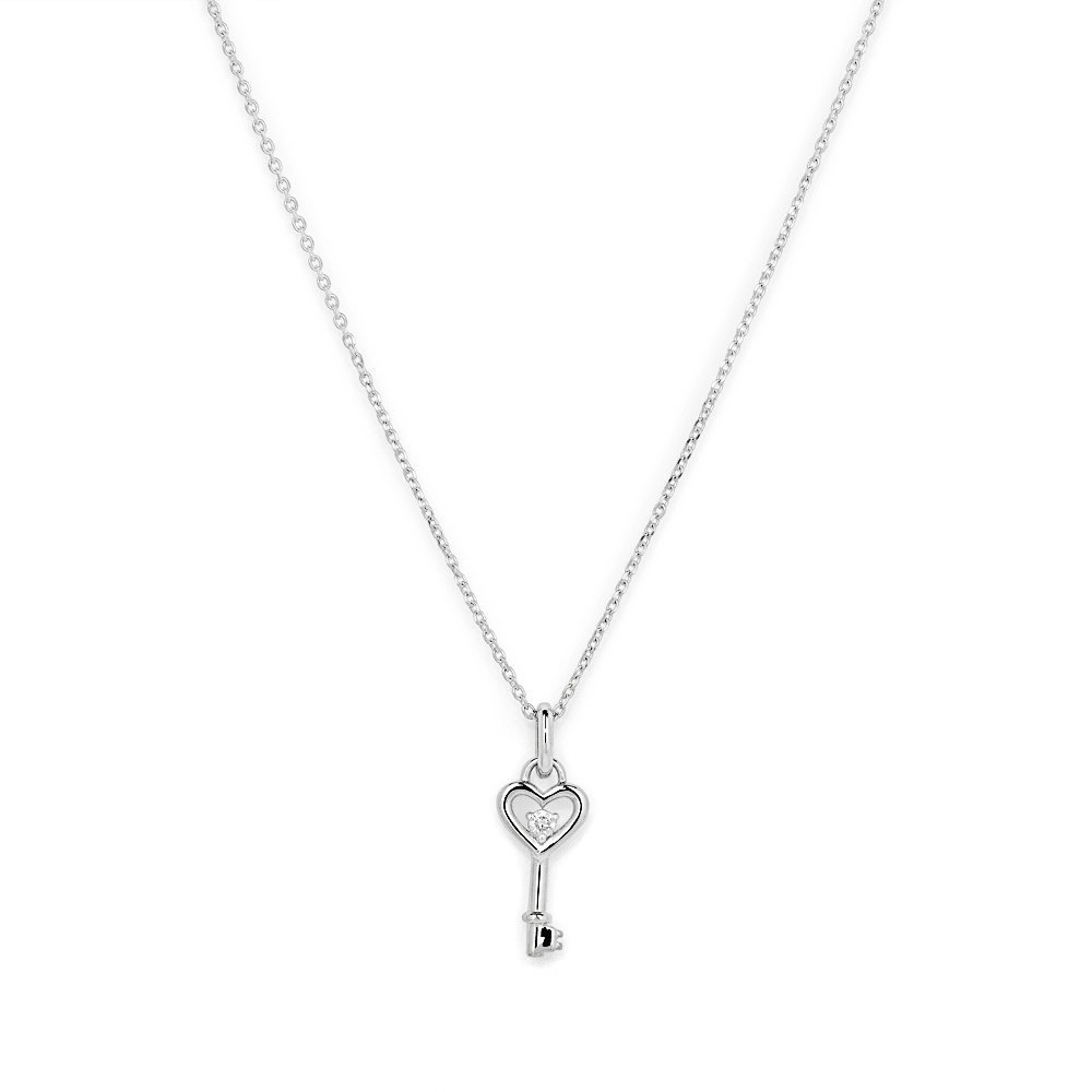 45cm Heart Key Pendant Necklace with 0.01tw of Laboratory-Grown Diamonds in Sterling Silver and Platinum Pendants Bevilles 
